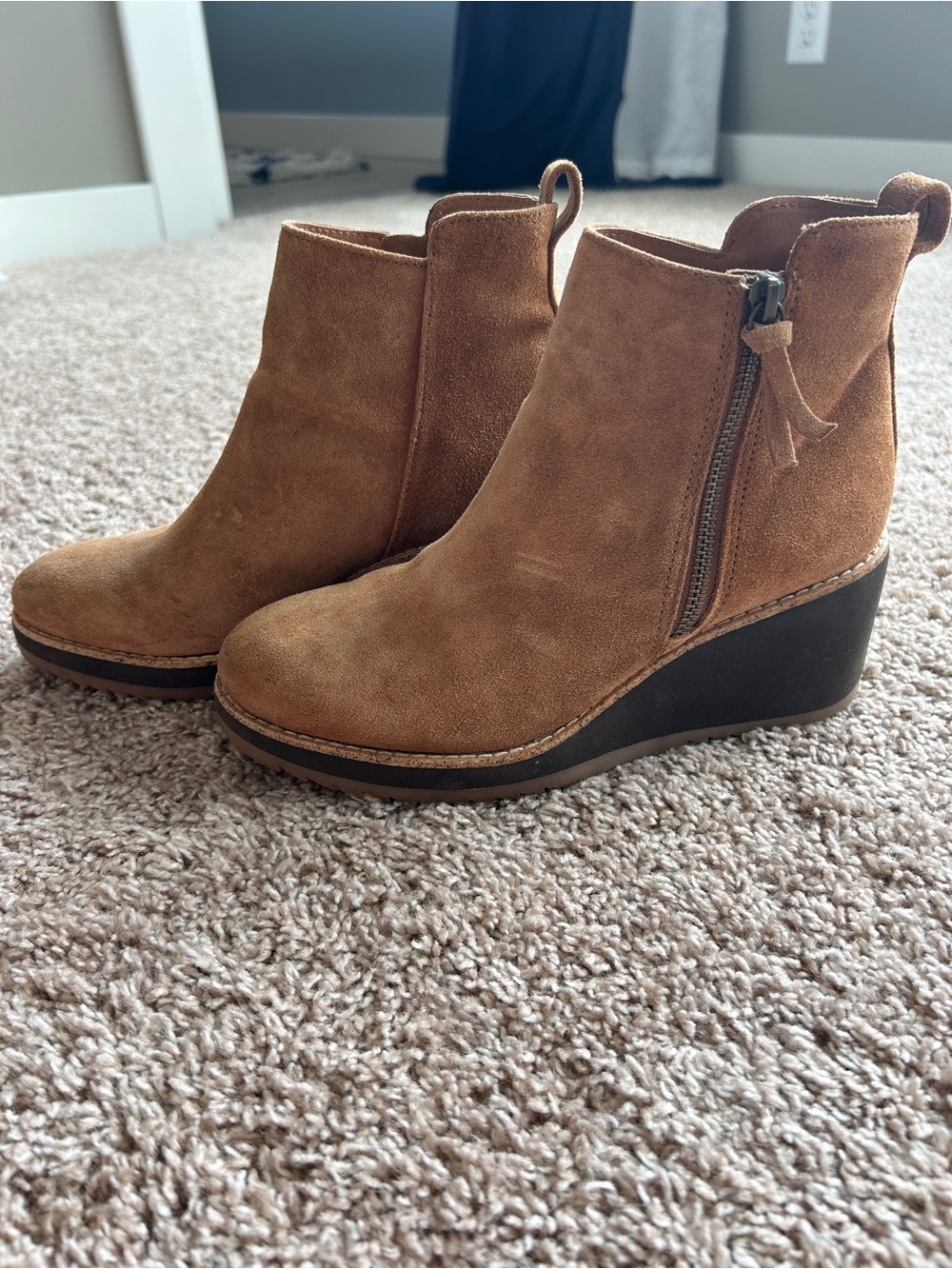 Sofft Brown Suede Wedge Ankle Booties